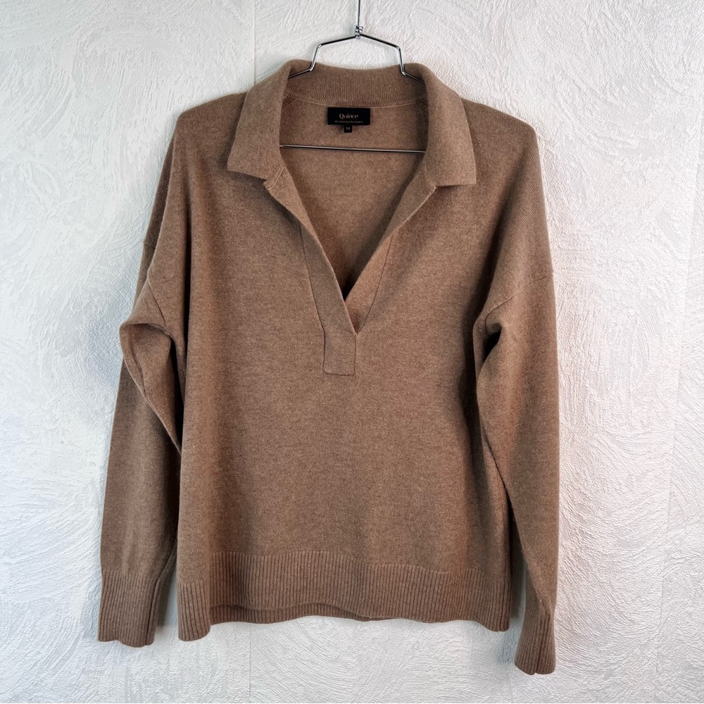 Quince Women's Mongolian Cashmere Polo Camel Sweater Size Medium - Picture 4 of 11
